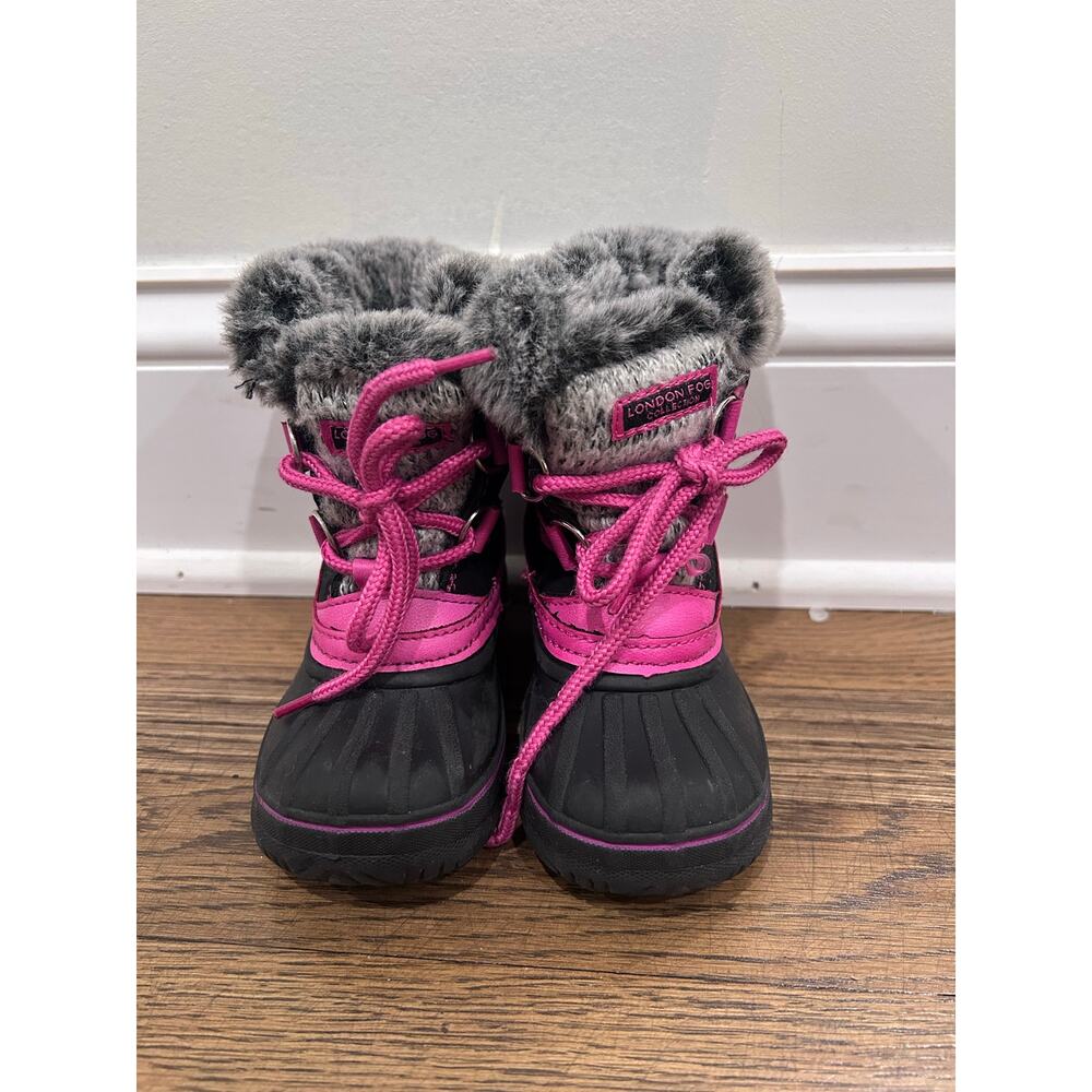 London Fog Tottenham Toddler Girls Snow Boots Pink Black Size 6T Faux Fur